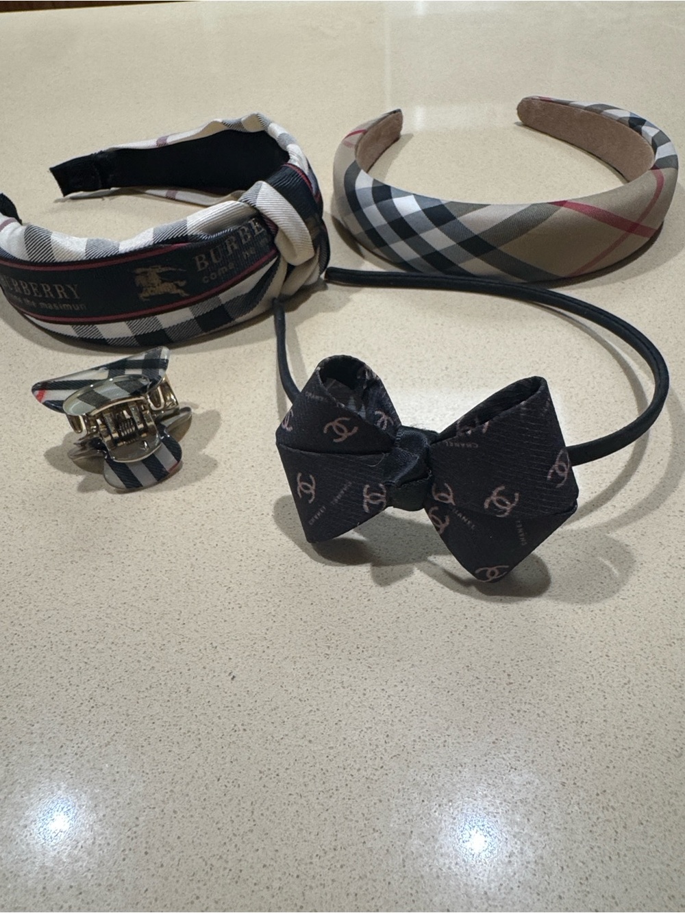 Burberry Check Padded Headband in Beige and Black